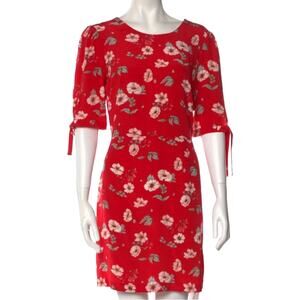 Intermix Silk Red Floral Mini dress flower shift cut out back ties bow twee sz M